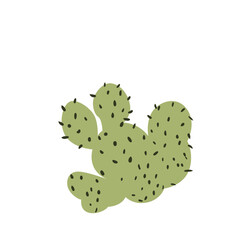Cute flat cactus illustration with small thorns and rounded pads, ideal for desert flora, survival, or wild west themed visuals.
