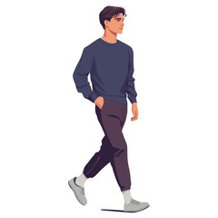 Stylish young man adult walking confidently illustration casual modern vector