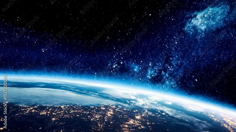 Poster astronaut floating in outer space with earth's city lights visible from the background