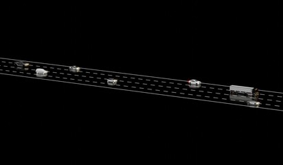 Road with cars running, road lane, travel, 3D illustration