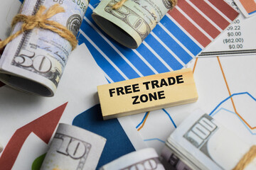 Concept of free trade zone. Wooden block with words free trade zone