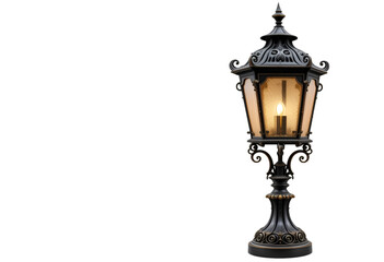 Antique street lamp isolated on transparent background.Victorian Garden Lantern. Classic Iron Street lamp. Vintage Glow Post. Ornate Outdoor Light.for use in garden design, architectural visualization