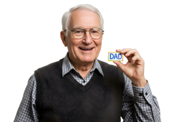 Happy Older Man Showing Dad Card Gift Celebration