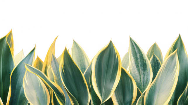 Close-up of Sansevieria Leaves with Yellow Edges on a PNG transparent background
