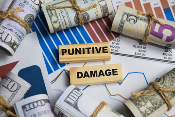 Concept of Punitive damage. Wooden block with words Punitive damage