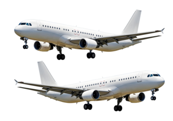 White airplane right and left view on a transparent background