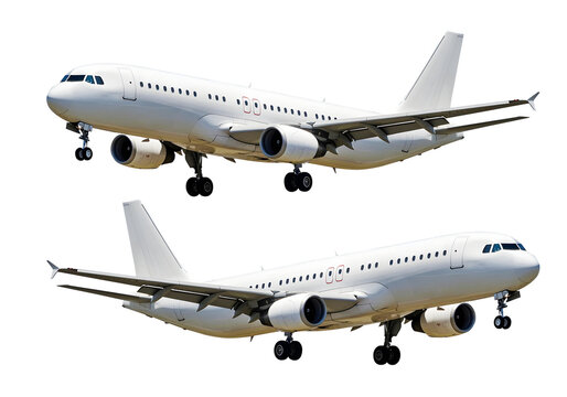 Fototapeta White airplane right and left view on a transparent background