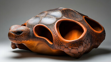Intricate wooden sculpture of a turtle.