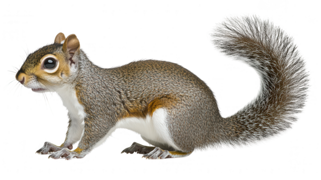 A Detailed Portrait of a Grey Squirrel Posed Beautifully Against a PNG Transparent Background