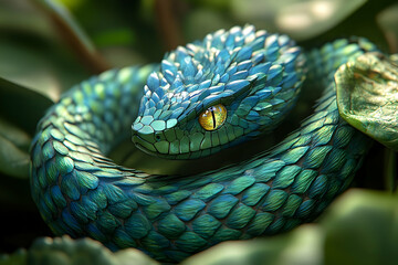 Detailed close-up of a venomous snake.