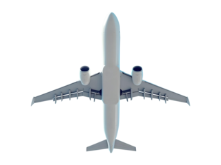 White airplane bottom view on a transparent background