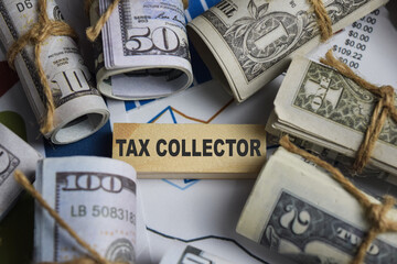 Concept of Tax collector. Wooden block with words Tax collector