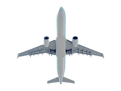 White airplane bottom view on a transparent background