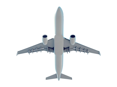 White airplane bottom view on a transparent background