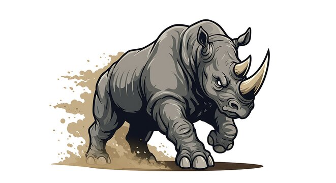 vector art line of angry rhino brave gentle muscle with fire effect and siluet effect suitable for mockup and logo product of team isolated white background
