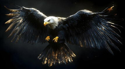 Majestic eagle soaring through the night sky.
