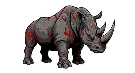 Fototapeta premium vector art line of angry rhino brave gentle muscle with fire effect and siluet effect suitable for mockup and logo product of team isolated white background
