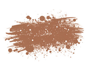 Abstract brown paint splash with scattered drops isolated on transparent background.. The image features a brushstroke-like design, evoking a sense of artistic expression.