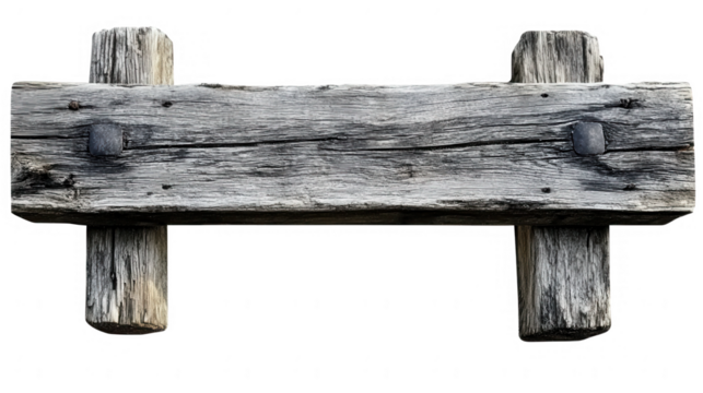 Weathered wooden beam and support structure on PNG transparent background