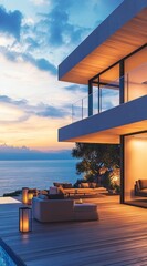 Fototapeta premium Modern beachfront house at sunset (2)