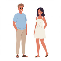 Obraz premium Happy Man and Woman in Casual Summer Clothes – Vector Illustration Set