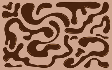 Set collection of liquid abstract hot chocolate blob shapes.  elements bubbles drops isolated illustrations.