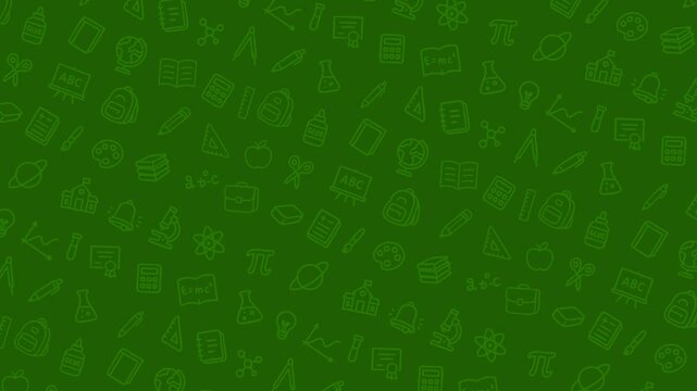 Back to school doodle seamless pattern background, Hand drawn icon with school supplies and creative elements illustration loop animation