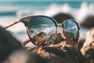 Sunglasses Reflecting Ocean Waves