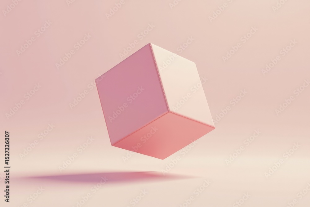 Poster floating pink cube in minimalist background with soft shadows