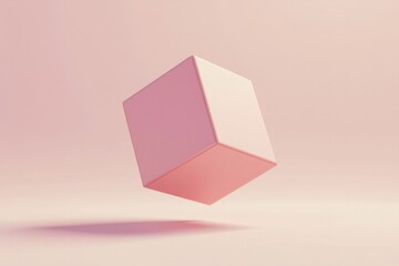 Floating Pink Cube in Minimalist Background with Soft Shadows