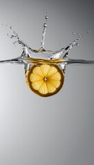 Fresh Lemon Slice Plunges into Clear Water with Splash Effect