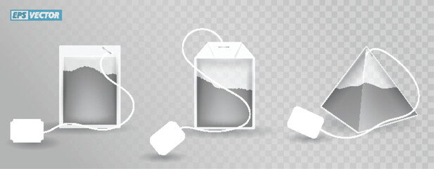 set of tea bag with label tag isolated. eps vector