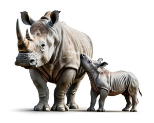 Rhinos in nature with baby rhino