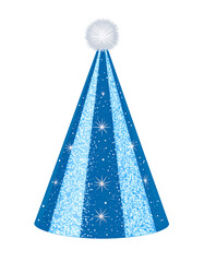 A festive party hat with a blue and silver design isolated on transparent background., perfect for celebrations.
