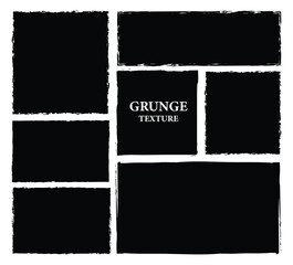 Set of rectangular grunge texture. Black rectangle, square shapes with ripped jagged borders on white background. Paint brush strokes. Hand-drawn ripped papers for collage. Grungy border.