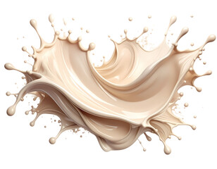 Dynamic splash of cream-colored liquid, with elegant wave motion isolated on transparent background.
