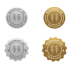 rosemary oil for hair scalp badge silver and gold color. natural ingredient for cosmetic or beauty product.