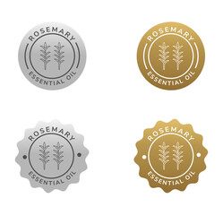 rosemary essential oil badge silver and gold color. natural ingredient for cosmetic or beauty product.