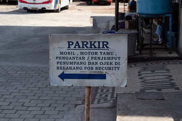 Indonesian Parking Signage in Mataram, Lombok, Indonesia - 24 August 2024