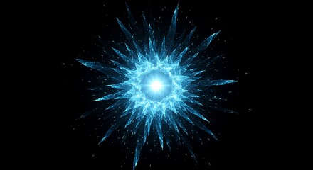 Fototapeta premium An abstract composition of blue fire trails forming a spiral vortex and shape , bright embers radiating from the center, set against a deep dark backdrop, energetic and modern,