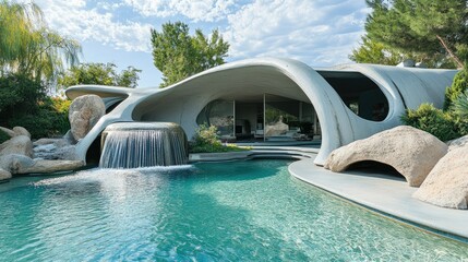 Futuristic Desert Oasis: Architectural Marvel by the Pool
