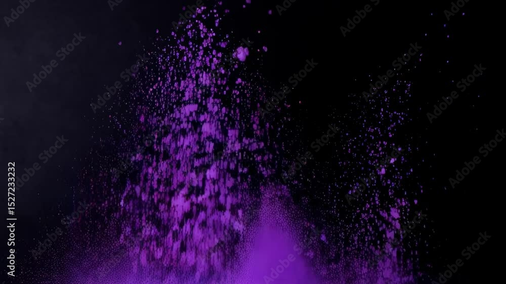Poster purple particle stream simulation on black background, digital illustration, 3d rendering concept