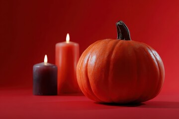 Halloween pumpkin and candles in studio lighting