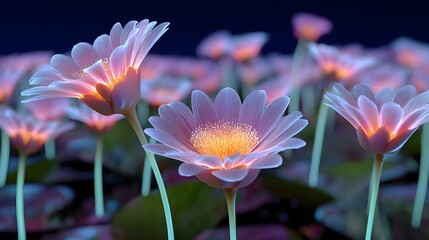 Glowing surreal blossoms in a magical field