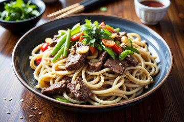 Delicious Beef and Vegetable Stir Fry Noodles Asian Cuisine Dish
