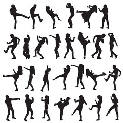 Silhouette of People Fighting, Isolated on White Background, Vector Illustration.