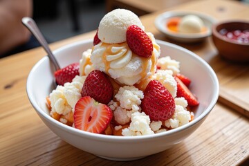 Delicious Strawberry Ice Cream Dessert Sweet Treat in Bowl