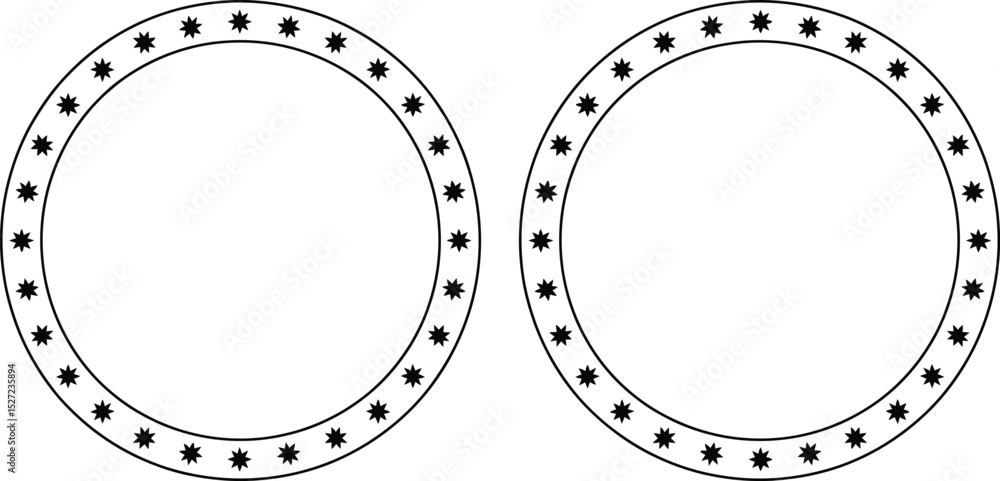 Poster two black outline circular frames with stars decorations in a simple minimalist design