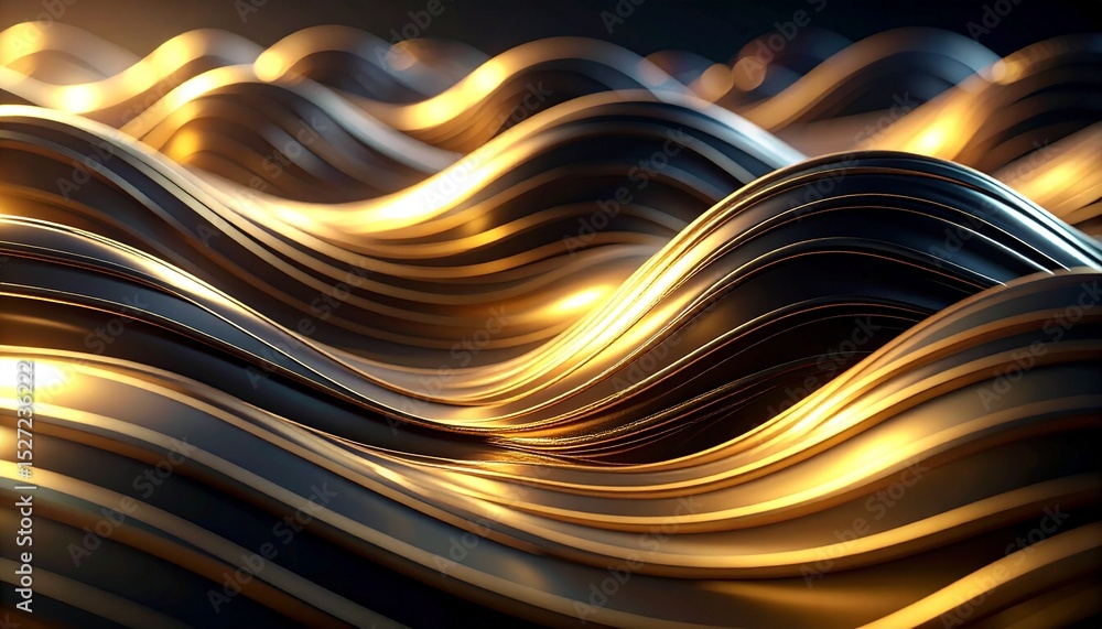 Poster abstract waves of dark metal with golden highlights create a mesmerizing and elegant pattern, perfec