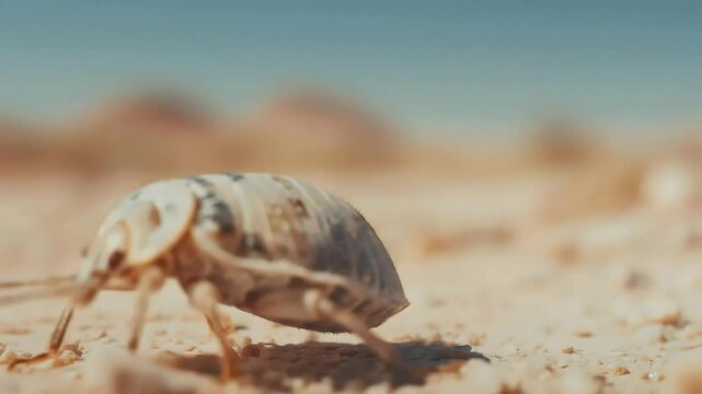 Closeup of a Pale Desert Insect on Sand. Generative ai